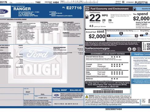 Certified 2023 Ford Ranger XL w/ Equipment Group 101A High image 3