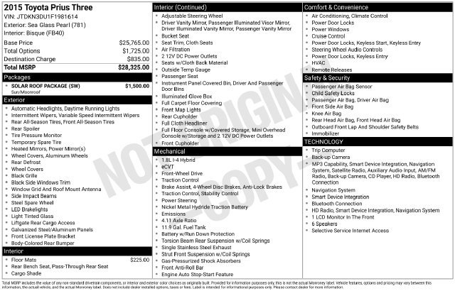 Used 2015 Toyota Prius Three w/ Solar Roof Package FWD image 18