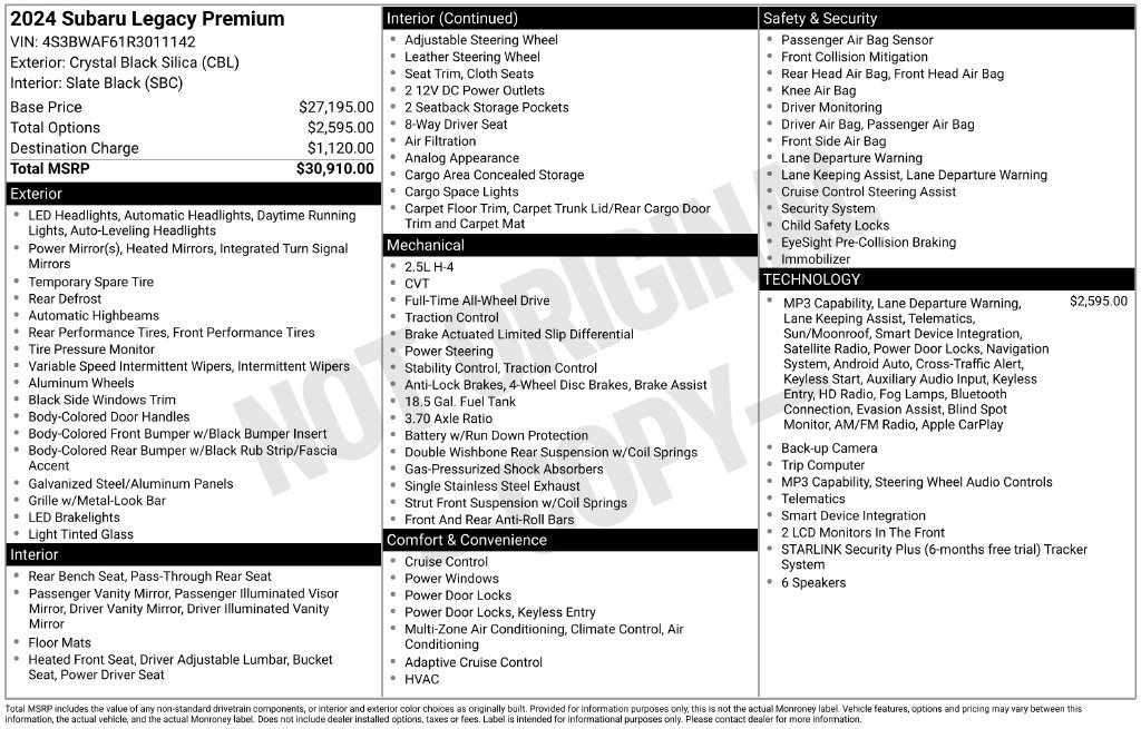 Certified 2024 Subaru Legacy Premium AWD/4WD image 12