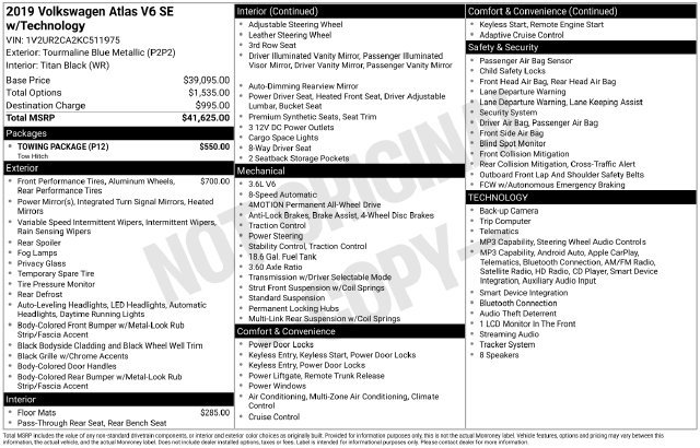Used 2019 Volkswagen Atlas SE w/ Towing Package AWD/4WD image 20