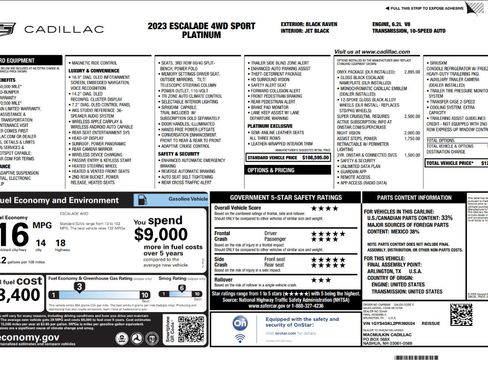 Used 2023 Cadillac Escalade Sport Platinum w/ LPO, ONYX Package image 3