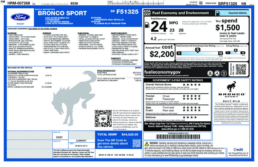 New 2025 Ford Bronco Sport Outer Banks w/ Sasquatch Outer Banks Package AWD/4WD image 8