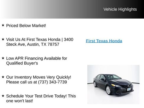 Used 2018 Toyota Camry XLE w/ Audio Package FWD image 10