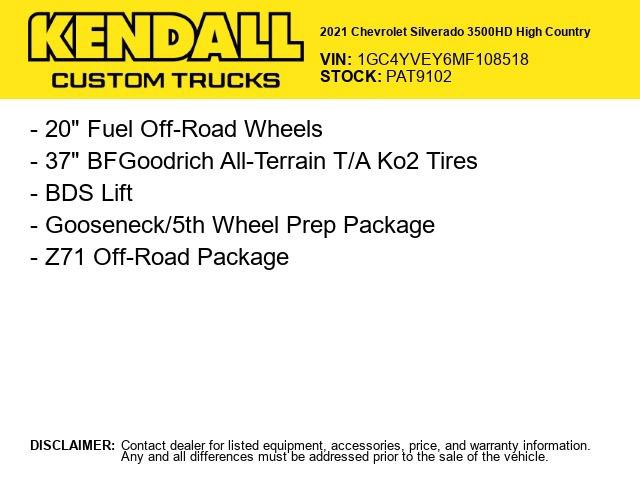 Used 2021 Chevrolet Silverado 3500 High Country w/ Z71 Off-Road Package AWD/4WD image 2
