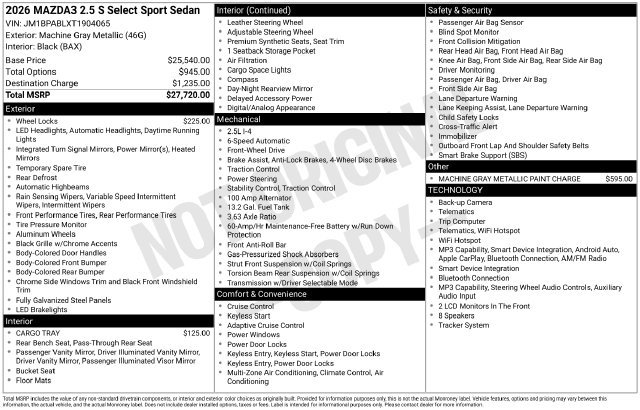 New 2026 MAZDA MAZDA3 s Sport FWD image 4