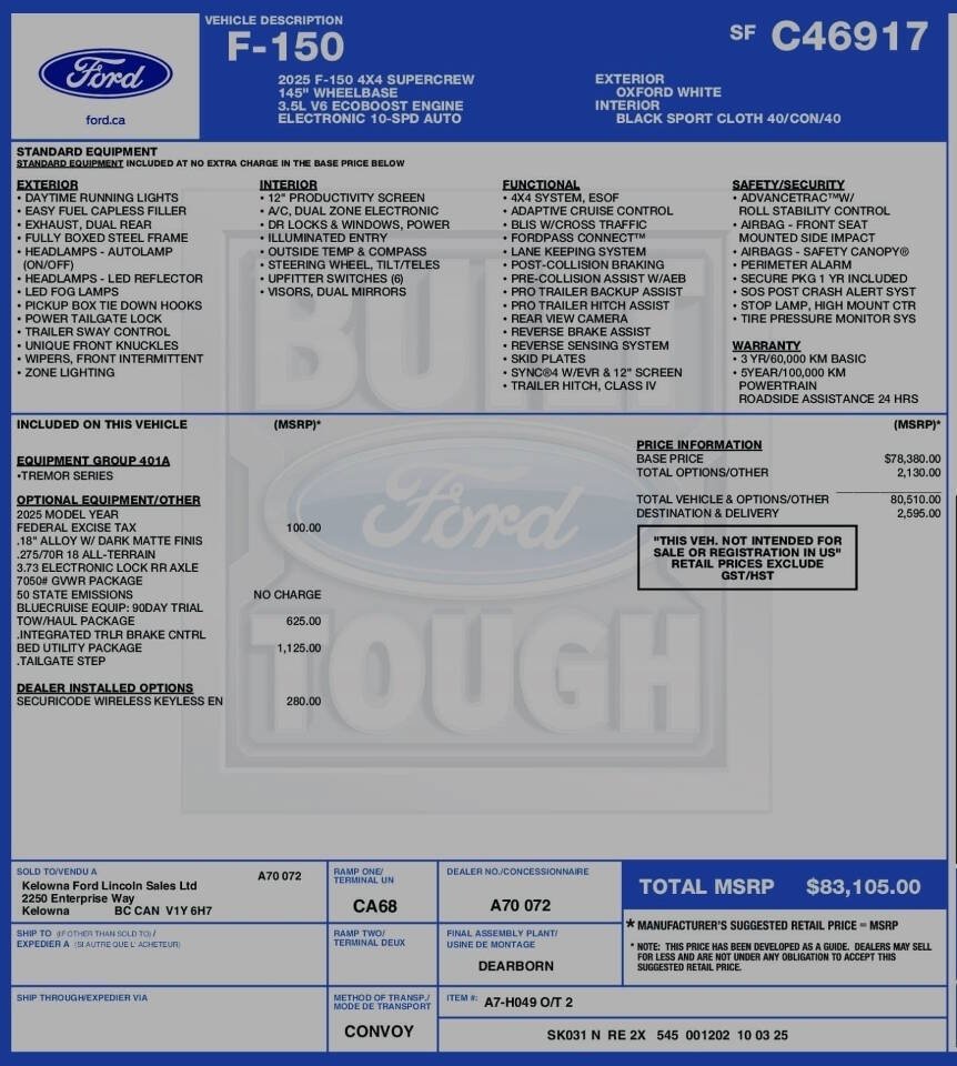 Used 2025 Ford F150 Tremor w/ Bed Utility Package AWD/4WD image 2