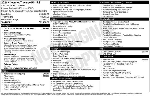 New 2026 Chevrolet Traverse RS FWD image 4
