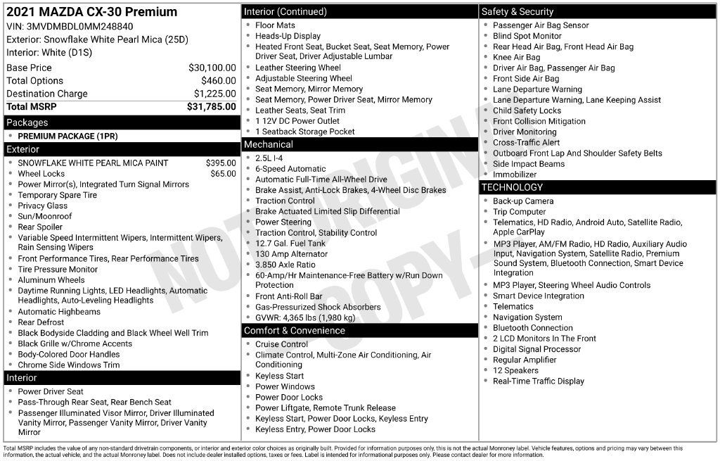 Certified 2021 MAZDA CX-30 AWD 2.5 S w/ Premium Package image 39