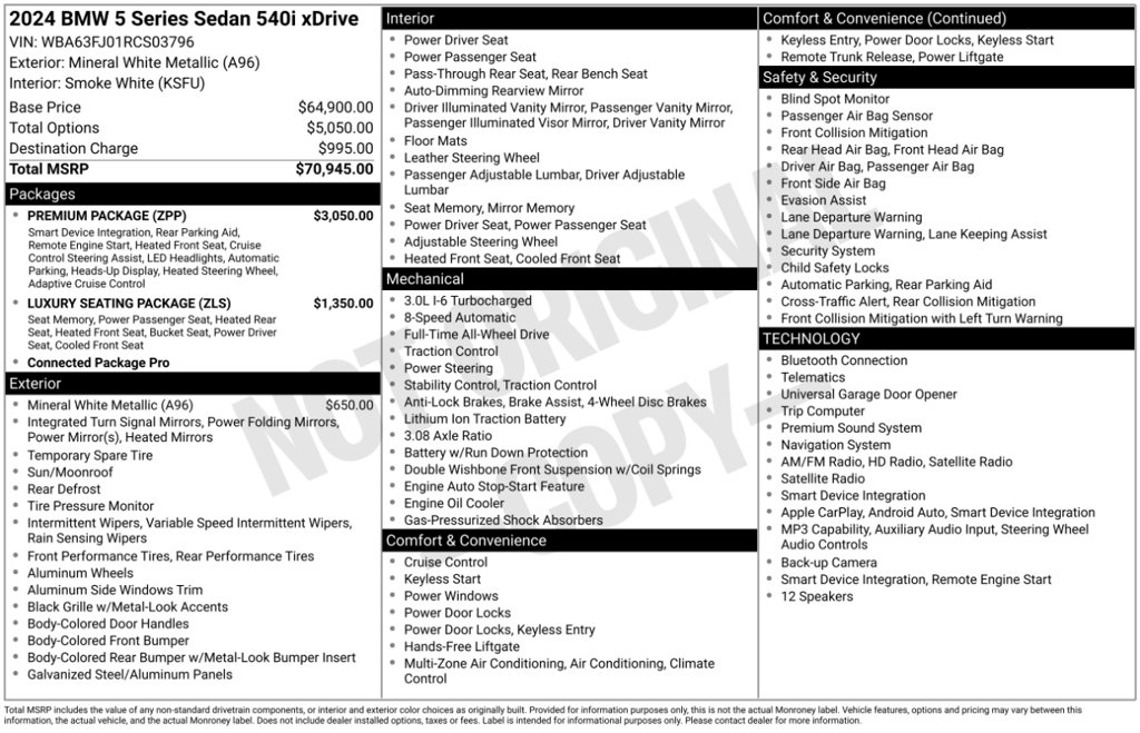 Certified 2024 BMW 540i xDrive w/ Premium Package AWD/4WD image 6
