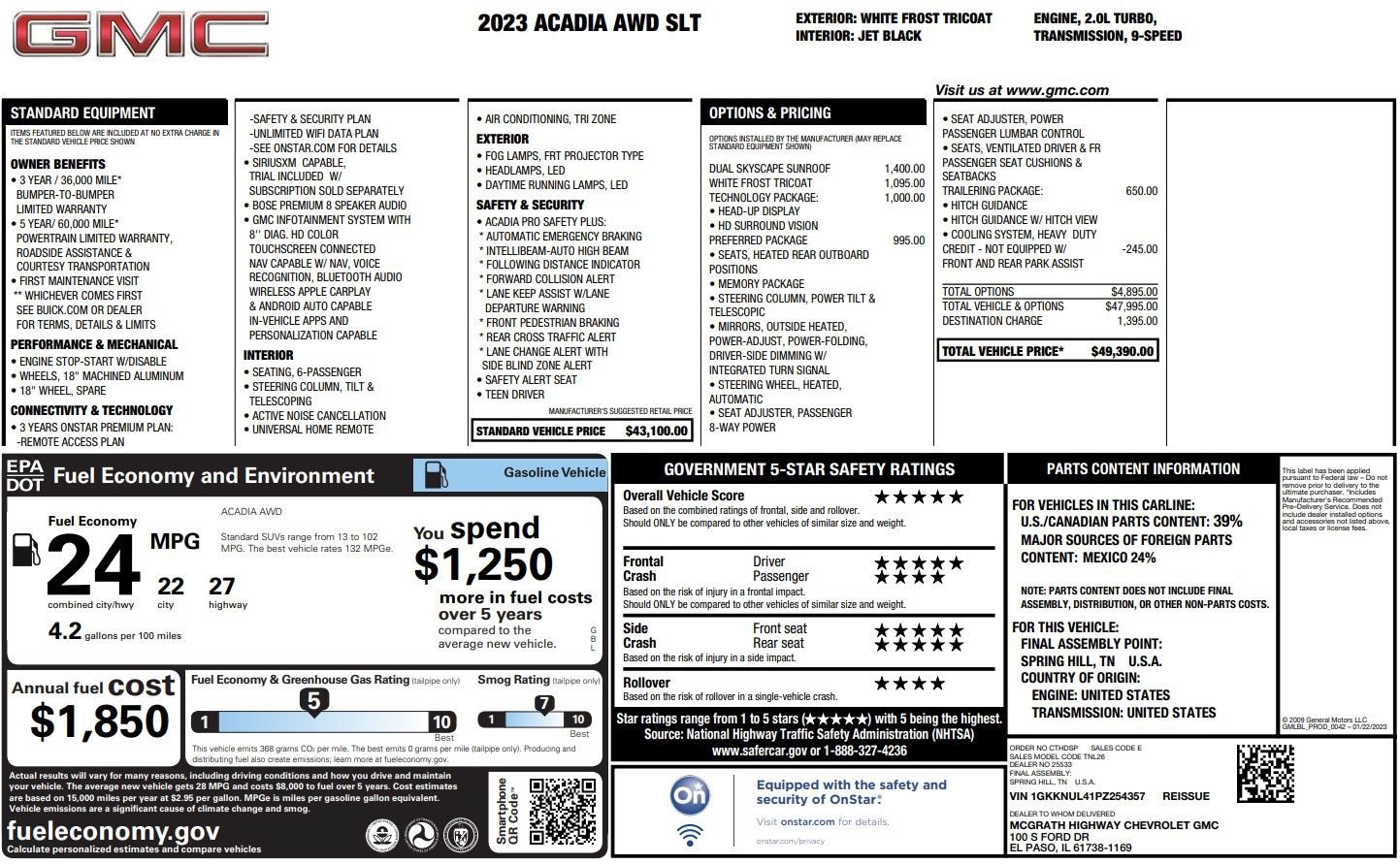 Used 2023 GMC Acadia SLT w/ Technology Package AWD/4WD image 39