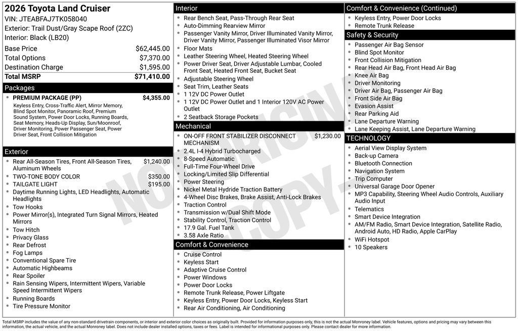 Used 2026 Toyota Land Cruiser w/ Premium Package AWD/4WD image 5