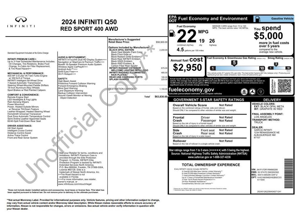 Used 2024 INFINITI Q50 Red Sport 400 w/ Black Opal Edition AWD/4WD image 3