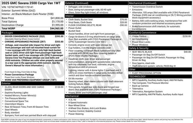 Used 2025 GMC Savana 2500 w/ Driver Convenience Package RWD image 42