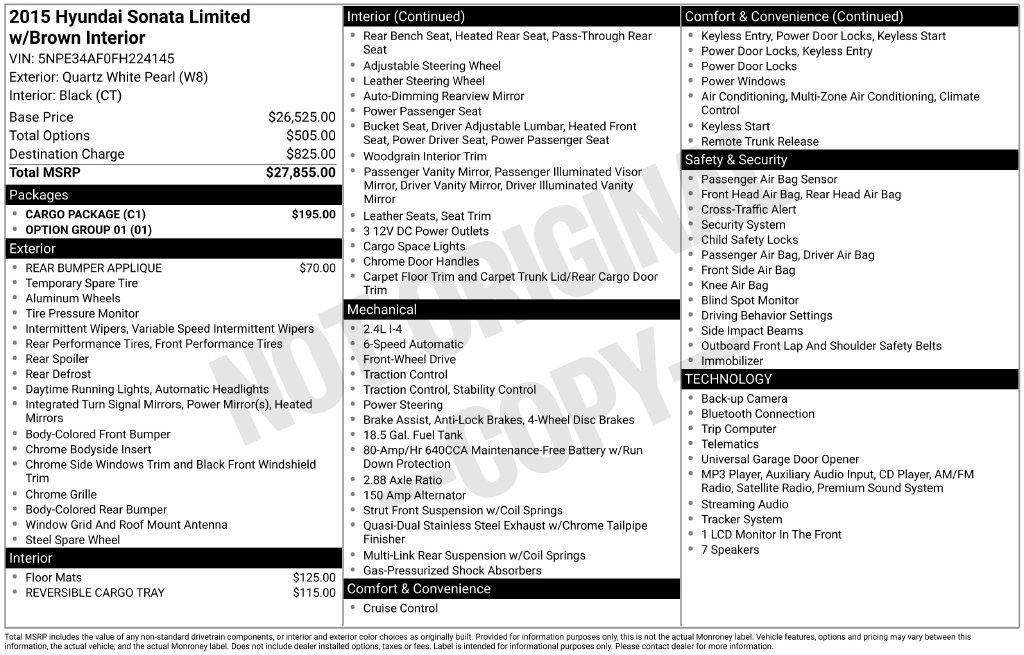 Used 2015 Hyundai Sonata Limited w/ Cargo Package FWD image 4