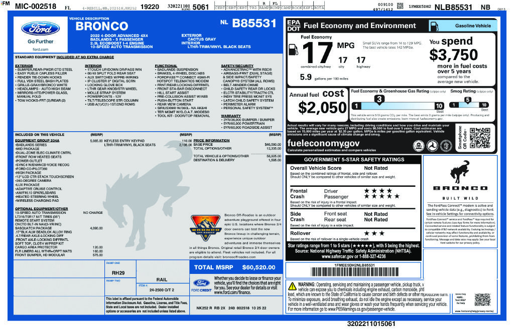 Certified 2022 Ford Bronco Badlands AWD/4WD image 52