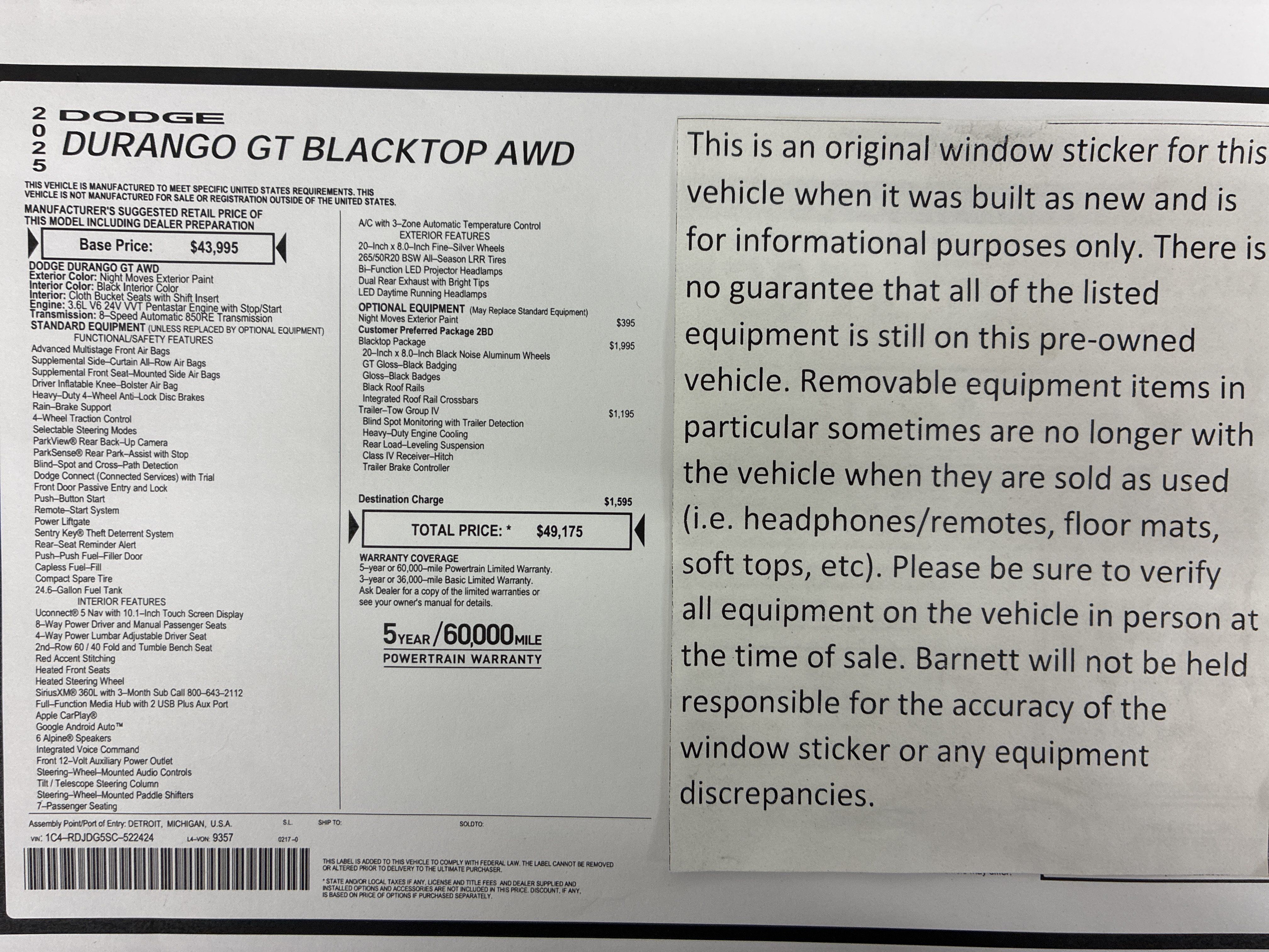 Certified 2025 Dodge Durango GT w/ Blacktop Package AWD/4WD image 2