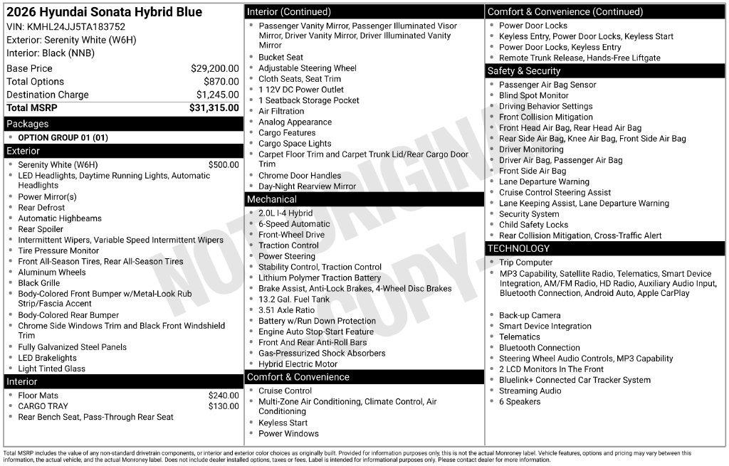 New 2026 Hyundai Sonata Blue FWD image 4