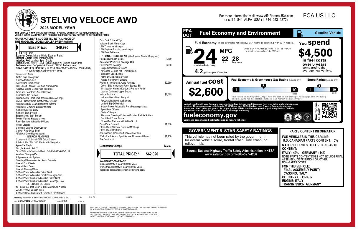 New 2026 Alfa Romeo Stelvio Sprint AWD/4WD image 22