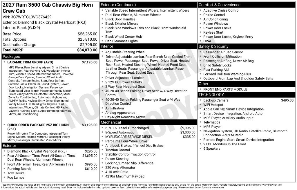 New 2027 RAM 3500 Big Horn w/ Laramie Trim Package AWD/4WD image 6