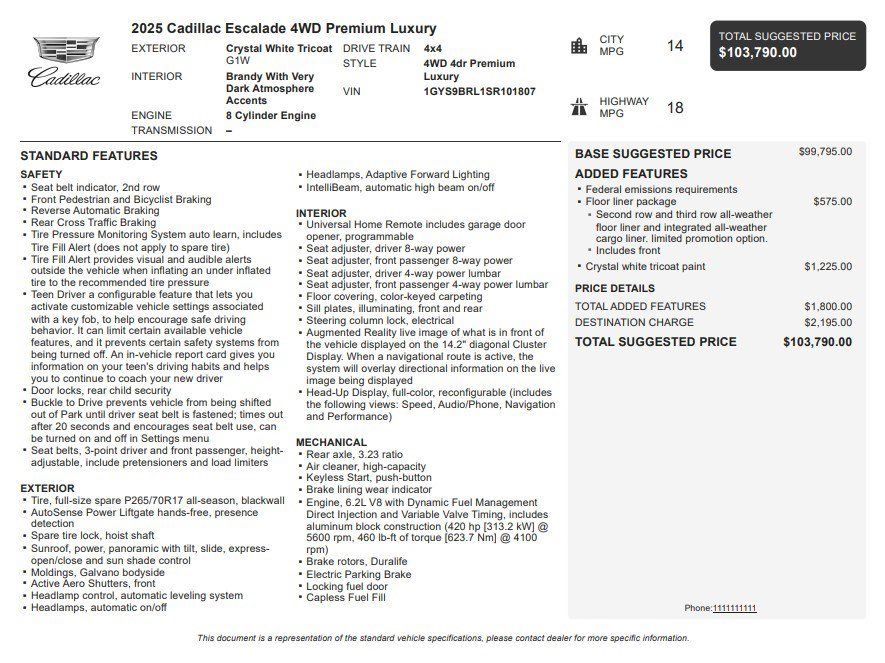 Certified 2025 Cadillac Escalade Premium Luxury w/ LPO, Floor Liner Package AWD/4WD image 37