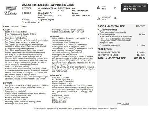 Certified 2025 Cadillac Escalade Premium Luxury w/ LPO, Floor Liner Package AWD/4WD image 37