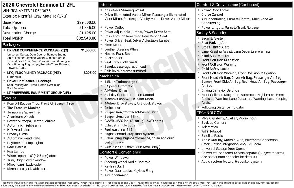 Used 2020 Chevrolet Equinox LT w/ Driver Convenience Package AWD/4WD image 12