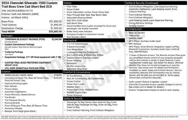 Certified 2024 Chevrolet Silverado 1500 Custom Trail Boss w/ Turbomax Blackout Package AWD/4WD image 23