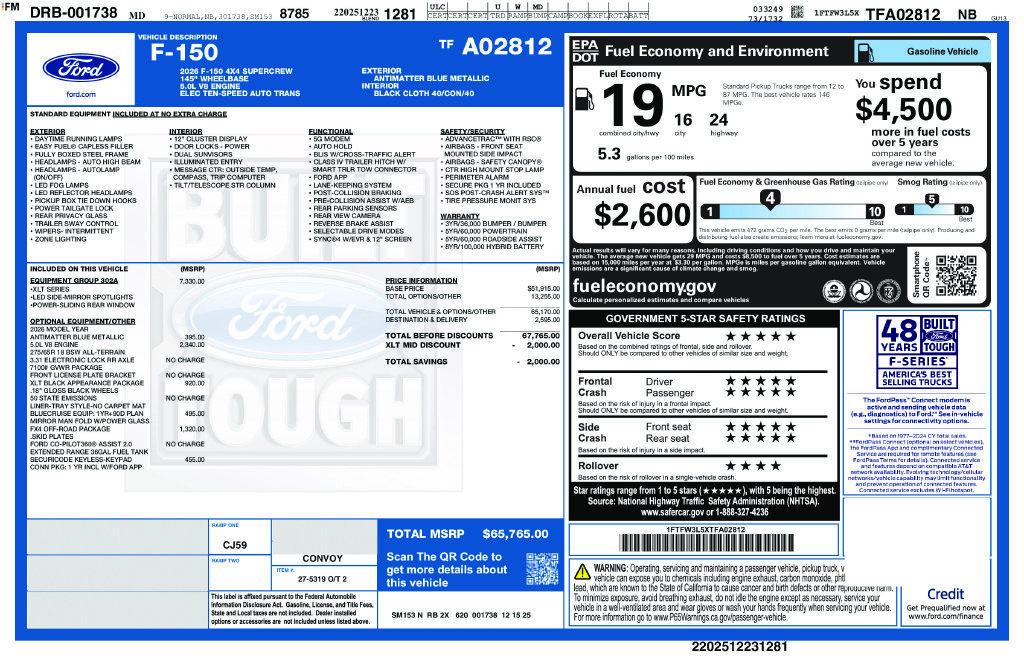 Used 2026 Ford F150 XLT w/ Equipment Group 302A MID AWD/4WD image 11