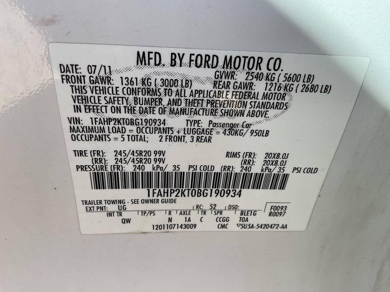 Used 2011 Ford Taurus SHO w/ 402A Rapid Spec Order Code AWD/4WD image 19