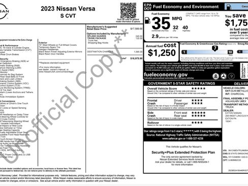 Used 2023 Nissan Versa S w/ Trunk Package FWD image 3