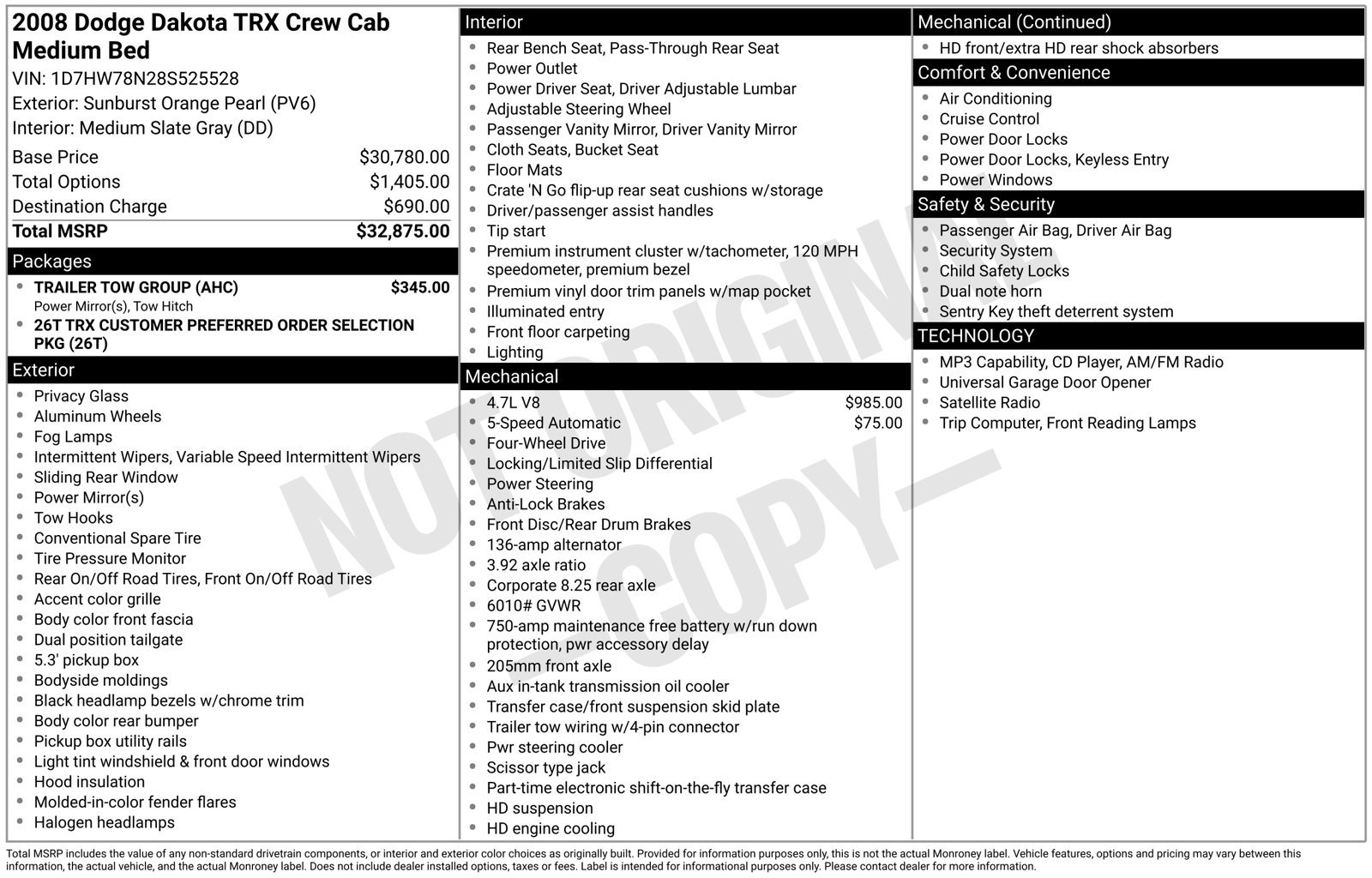 Used 2008 Dodge Dakota TRX w/ Trailer Tow Group AWD/4WD image 10
