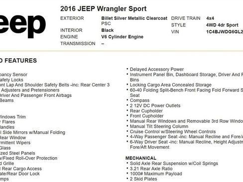 Used 2016 Jeep Wrangler Unlimited Sport w/ Quick Order Package 24S AWD/4WD image 26
