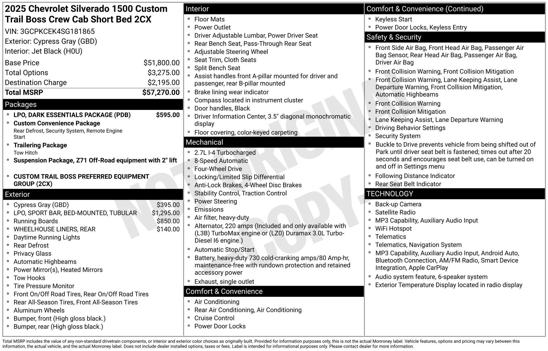 Used 2025 Chevrolet Silverado 1500 Custom Trail Boss w/ LPO, Dark Essentials Package AWD/4WD image 4