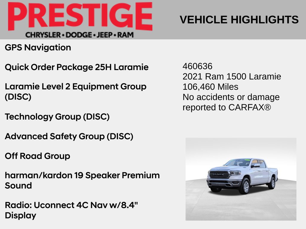 Used 2021 RAM 1500 Laramie w/ Advanced Safety Group AWD/4WD image 2