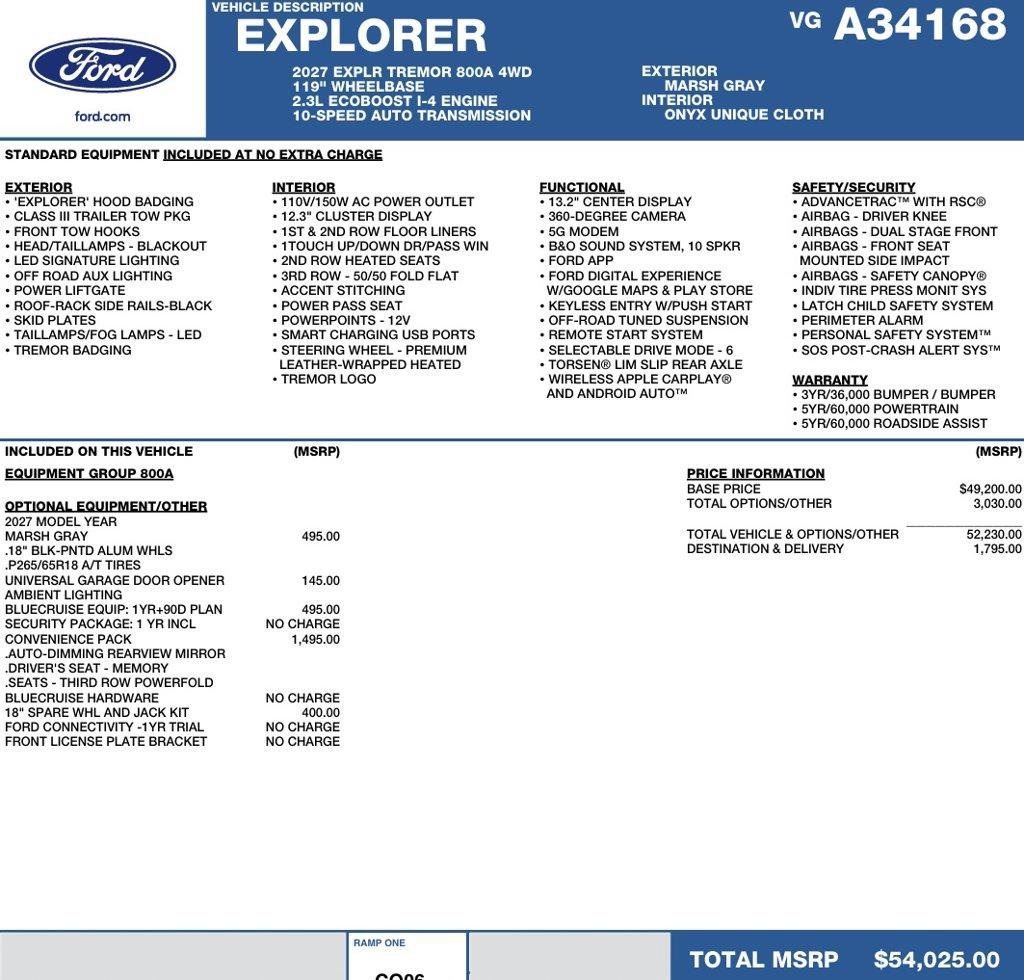 New 2027 Ford Explorer Tremor w/ Tremor Convenience Package AWD/4WD image 2