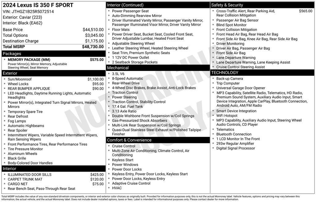 Used 2024 Lexus IS 350 F Sport w/ Memory Package RWD image 12