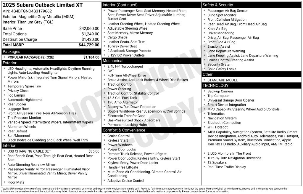 Certified 2025 Subaru Outback Limited XT w/ Popular Package #2 AWD/4WD image 9