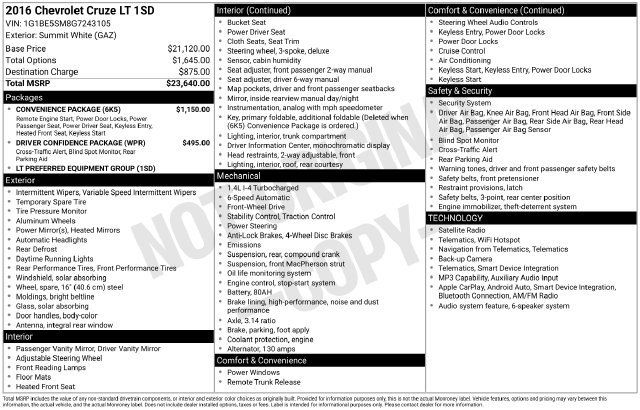 Used 2016 Chevrolet Cruze LT w/ Convenience Package FWD image 8