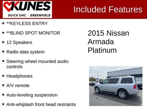 Used 2015 Nissan Armada Platinum w/ 2nd Row Captain Seat Package AWD/4WD image 3