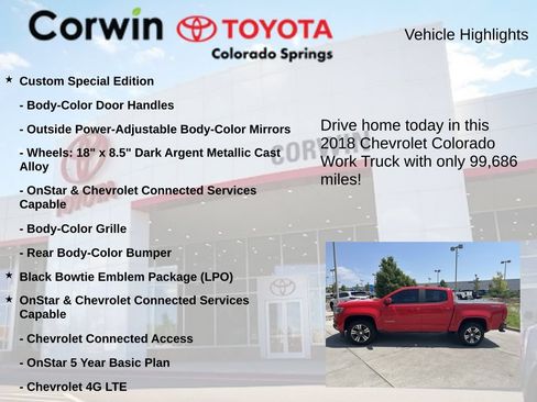 Used 2018 Chevrolet Colorado W/T w/ Custom Special Edition AWD/4WD image 7