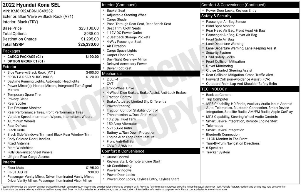 Certified 2022 Hyundai Kona SEL w/ Cargo Package FWD image 3