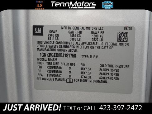 Used 2011 Chevrolet Traverse LT w/ LPO, 'HIT The Road' Package FWD image 9