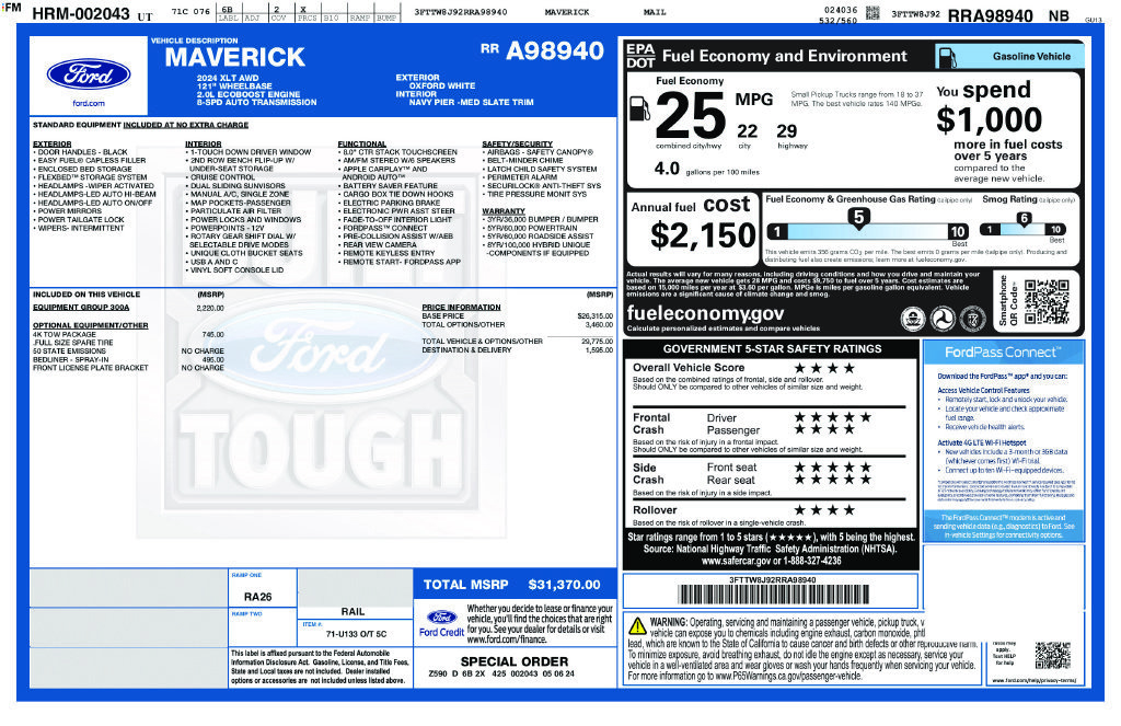 Used 2024 Ford Maverick XLT w/ Equipment Group 300A Standard AWD/4WD image 37