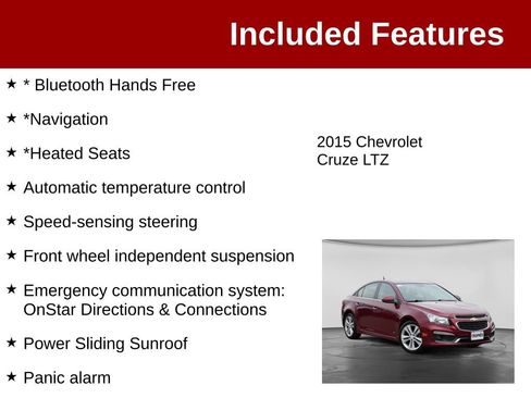 Used 2015 Chevrolet Cruze LTZ w/ Sun, Sound and Sport Package FWD image 3