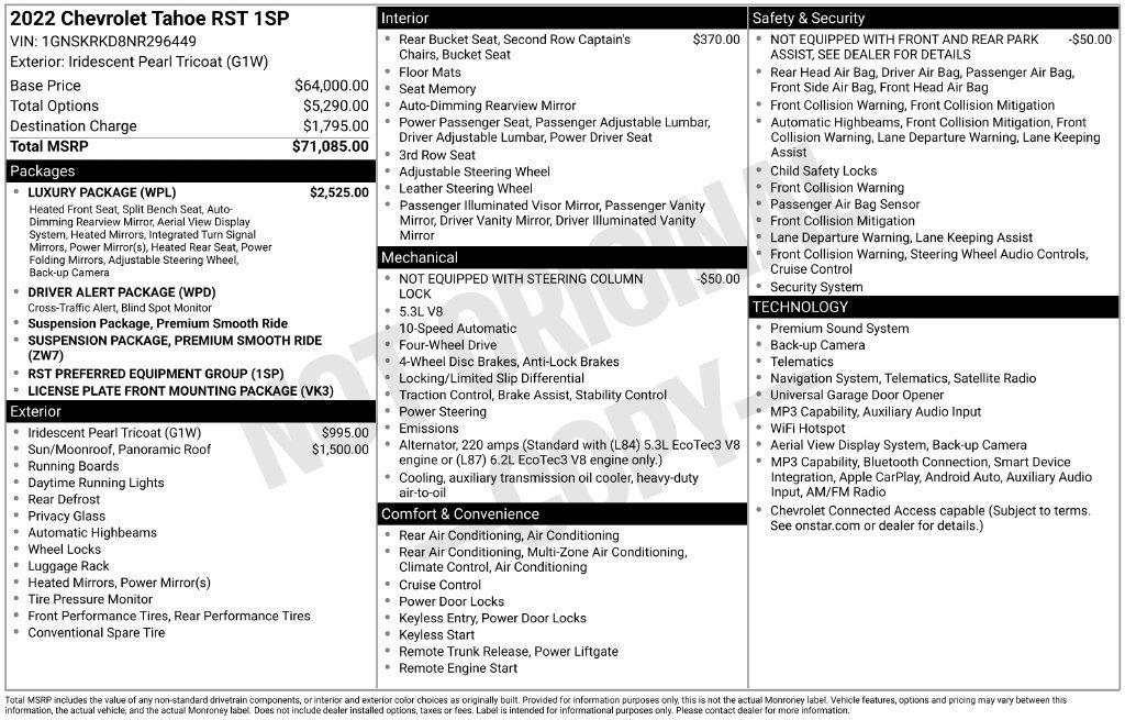 Used 2022 Chevrolet Tahoe RST w/ Luxury Package AWD/4WD image 7