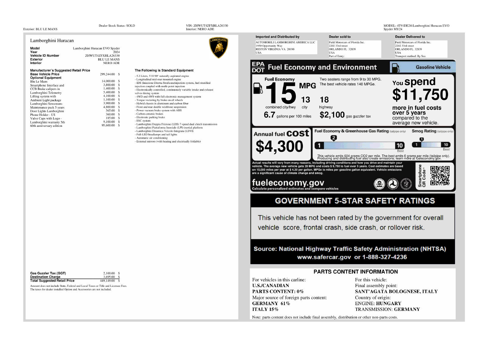 Used 2024 Lamborghini Huracan EVO AWD/4WD image 8