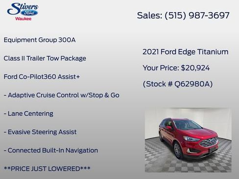 Certified 2021 Ford Edge Titanium w/ Class II Trailer Tow Package AWD/4WD image 8