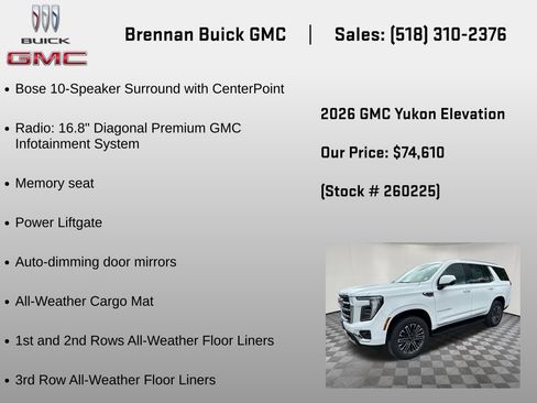 New 2026 GMC Yukon Elevation w/ LPO, Floor Liner Package AWD/4WD image 18