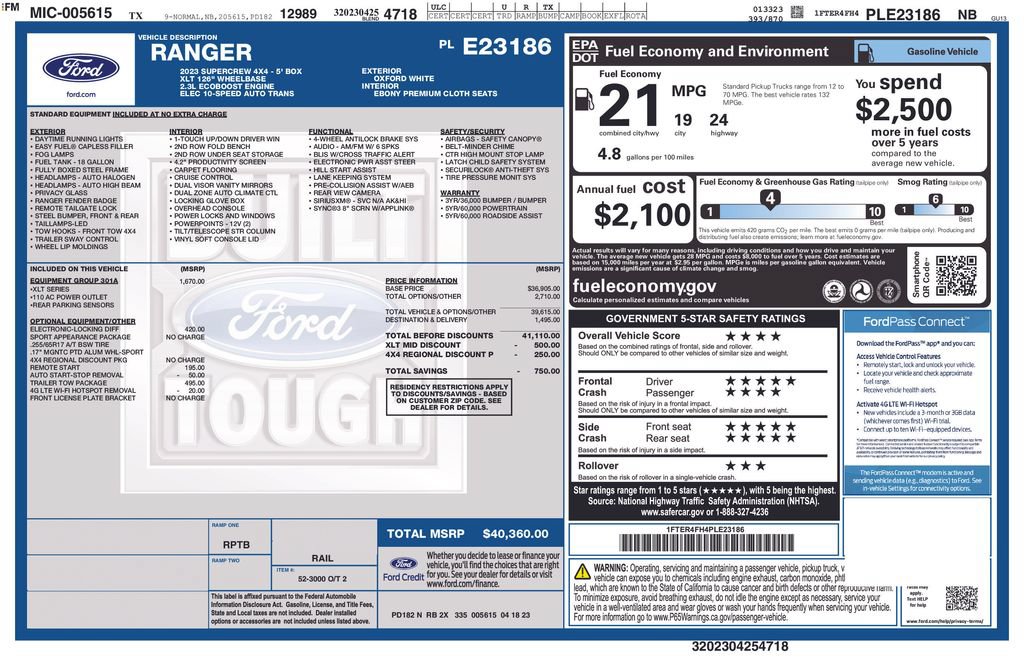 Used 2023 Ford Ranger XLT w/ Equipment Group 301A Mid AWD/4WD image 44