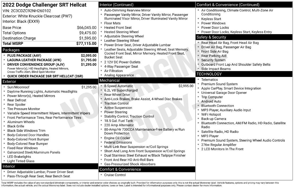 Used 2022 Dodge Challenger SRT Hellcat w/ Plus Package RWD image 6